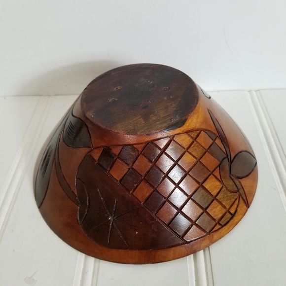 Hand Carved Wood Bowl Pineapple Engraved Fruit Bowl Cottage Country Farmhouse - Picture 11 of 16